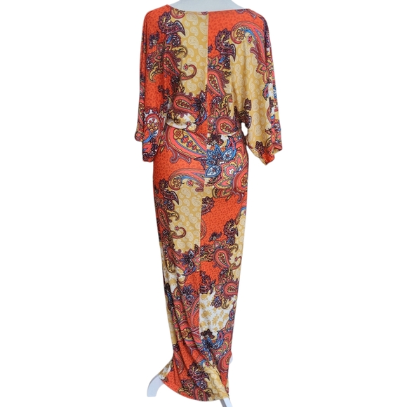 *NWOT* Venus Boho Paisley Twist Knot Front Detail Maxi Dress in Orange - Size S - Picture 4 of 14